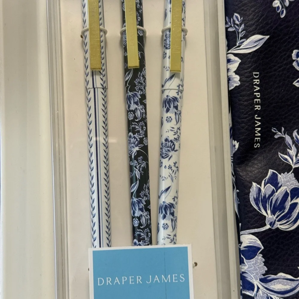 Draper James Blue and White Floral Pen set and Zip pouch